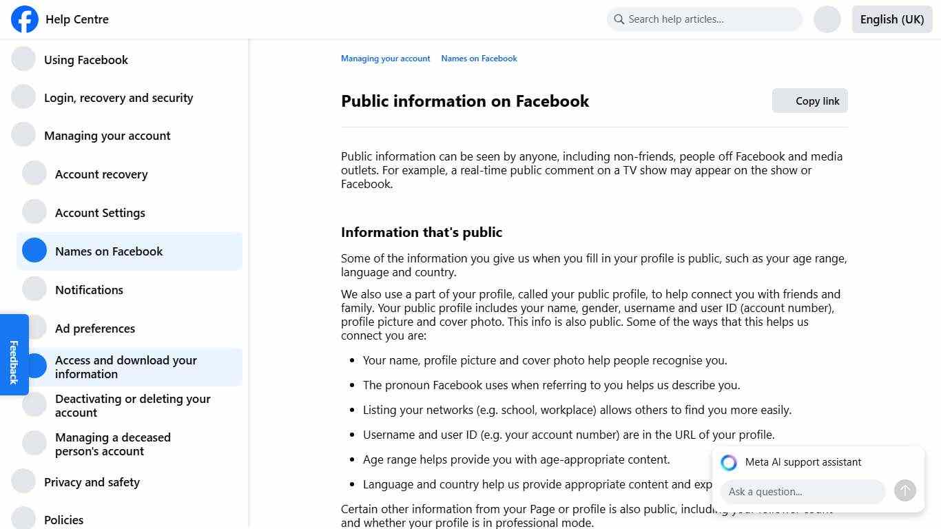 Public information on Facebook Facebook Help Centre