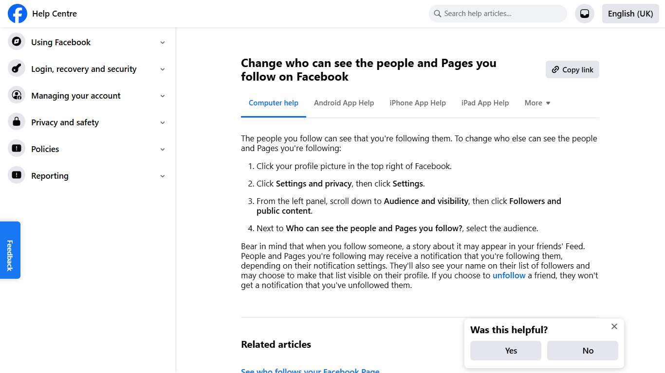 Change who can see the people and Pages you follow on Facebook Facebook Help Centre